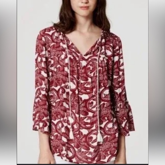 LOFT Tops - Loft Red Tasseled Peasant Blouse Size